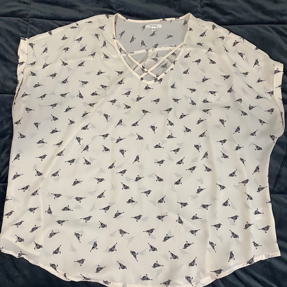 Cream Maurices top with birds